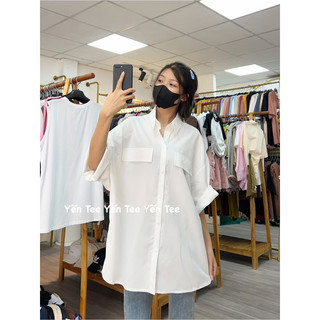 ( Ảnh thật ) Áo sơmi 2 túi tay lỡ chất mát Yến Tee , thiết kế from rộng dễ phối đồ #016