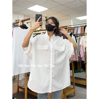 ( Ảnh thật ) Áo sơmi 2 túi tay lỡ chất mát Yến Tee , thiết kế from rộng dễ phối đồ #016