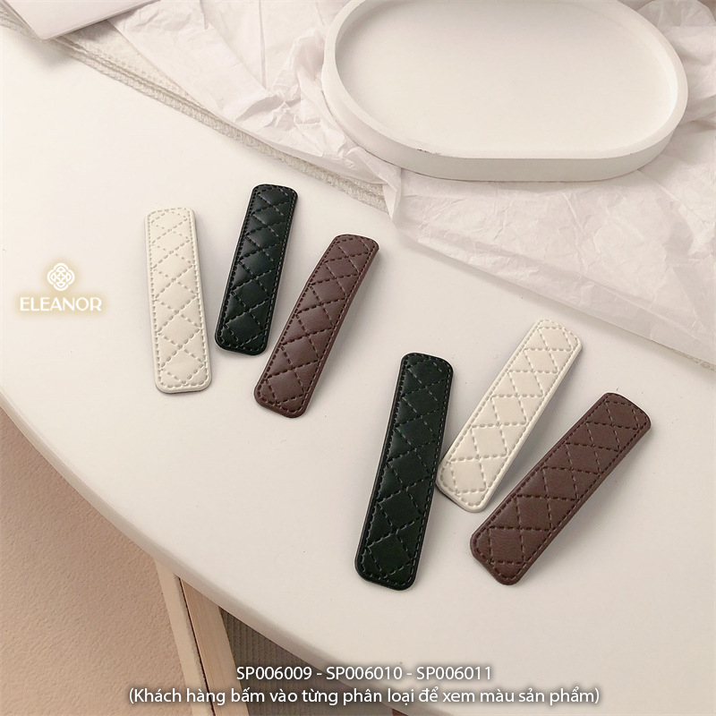 Kẹp tóc nữ Eleanor Accessories bọc da trơn họa tiết ô vuông basic phụ kiện tóc kẹp tóc mái 6009