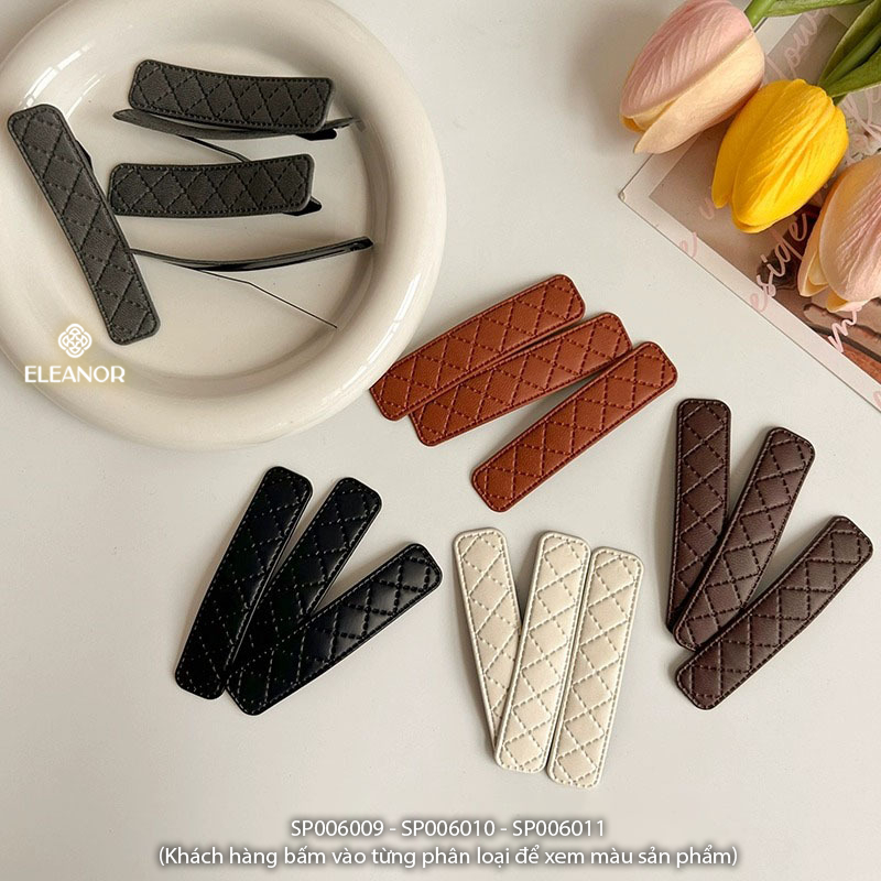 Kẹp tóc nữ Eleanor Accessories bọc da trơn họa tiết ô vuông basic phụ kiện tóc kẹp tóc mái 6009