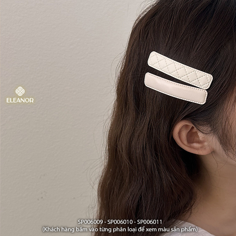 Kẹp tóc nữ Eleanor Accessories bọc da trơn họa tiết ô vuông basic phụ kiện tóc kẹp tóc mái 6009