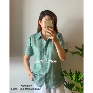 Áo sơ mi nữ tay ngắn 100% LINEN, 12 màu - JUNE LINEN #A10