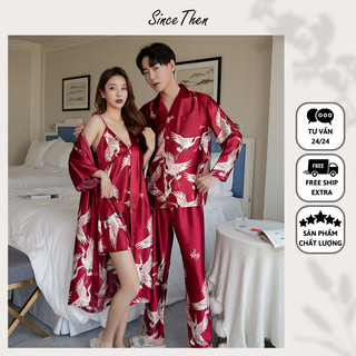 Pijama đôi nam nữ, đồ ngủ đôi tân hôn hồng hạc đỏ, đồ ngủ cho cặp đôi màu đỏ - Since Then