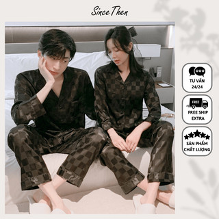 Pijama cặp đôi nam nữ lụa cao cấp, đồ ngủ pijama đôi màu đen lụa satin - Since Then