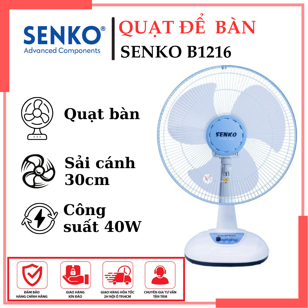 Quạt điên cơ 3 cánh SENKO B1216 - Quạt để bàn công suất 40W, Có cầu chì ...
