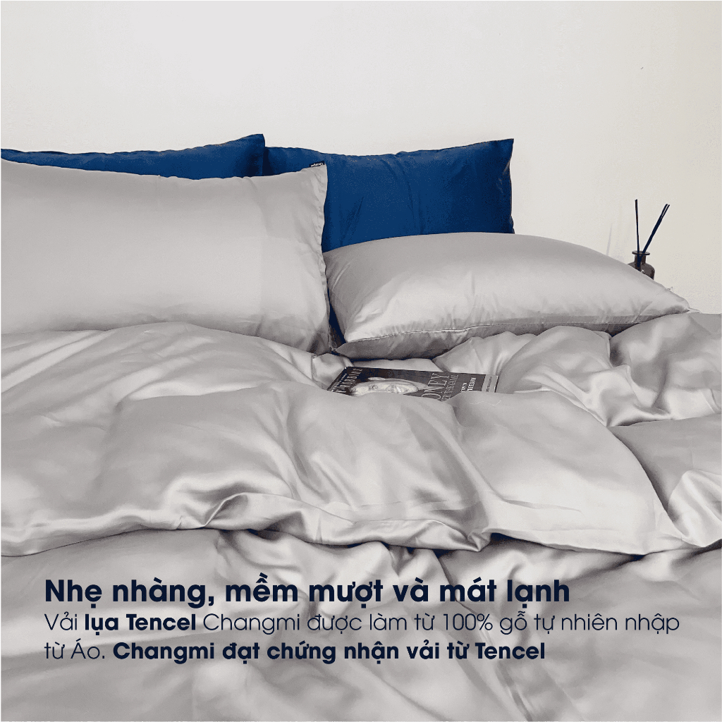Ảnh Bộ 5 Món chăn ga lụa Tencel Châu Âu Changmi Bedding 60S siêu mềm mượt và mát lạnh. Tencel chính hãng Lenzing 2
