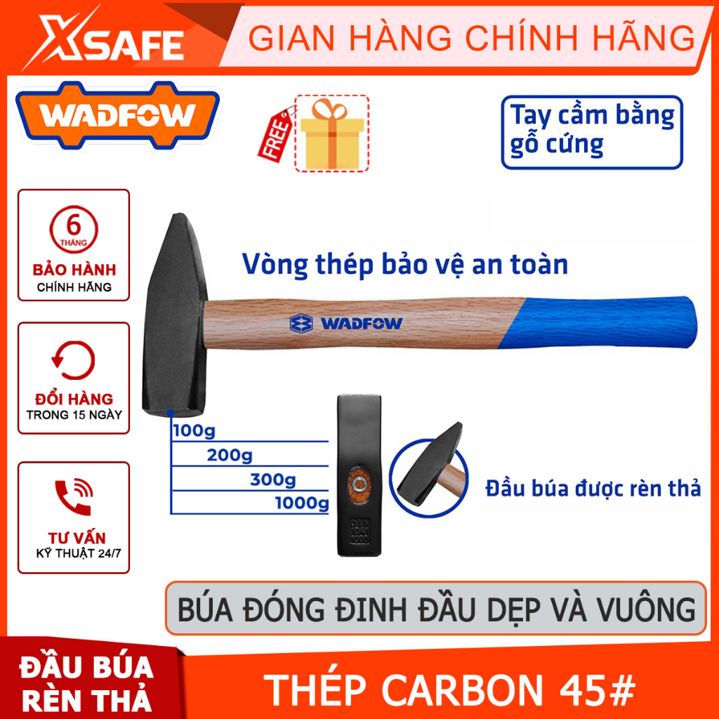 Búa đóng đinh đầu dẹp và vuông WADFOW trọng lượng 100-1000g, đầu búa ...