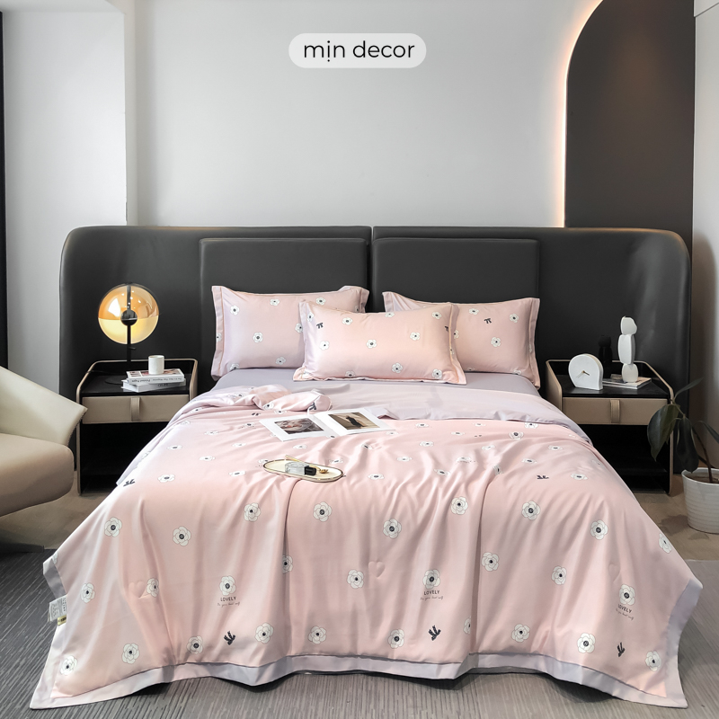 Ảnh Bộ Chăn Ga Gối Cotton Sateen Mịn Decor Bo Chun 10cm Đến 30cm, Bộ Lụa Thái Size 1m6 1m8 Kèm Chăn Chần 4