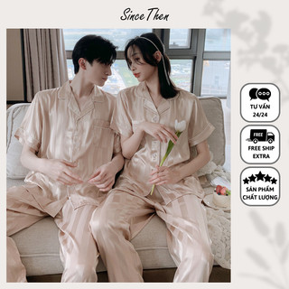 Đồ ngủ đôi nam nữ vải lụa vàng đồng, Pijama đôi nam nữ dành cho vợ chồng - Since Then