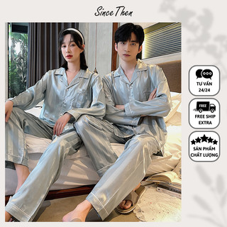 Bộ đồ ngủ đôi dài tay màu xanh bơ, pijama lụa đôi mặc nhà (kèm ảnh cận vải) - Since Then