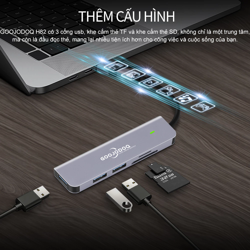 Nhiều Hub USB 3.0 Cổng Loại C GOOJODOQ  Cho Macbook Laptop HDMI PD Sạc Âm Thanh VGA RJ45 Bảo hành chính hãng