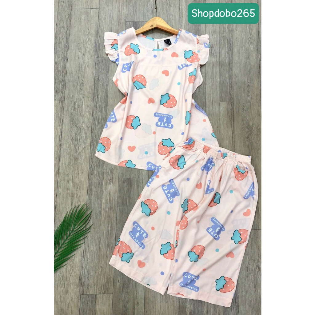 Đồ bộ nữ, đồ ngủ mặc nhà lửng tay cánh tiên vải lanh mềm ,mát BL 183 họa tiết dễ thương size 45-70kg.