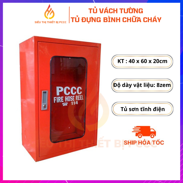 Tủ đựng bình chữa cháy vách tường cánh kính 400 x 600 x 200 mm TU-400-600-200