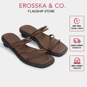 Erosska- Giày sandal nữ mũi vuông phối dây quai mảnh mang được 2 kiểu cao 2cm màu nâu _ EM105