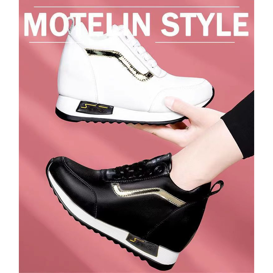 Giày thể thao nữ, sneaker nữ độn đế 7cm, chống hôi chân, chống trơn trượt, 2 màu trắng đen