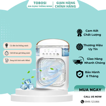 [ TOBOSI_SI 90K ] Quạt Đá Điều Hòa Hơi Nước Mini Để Bàn - Quạt Điều Hòa Mini Có Khay Chứa Đá – BH 6 Tháng