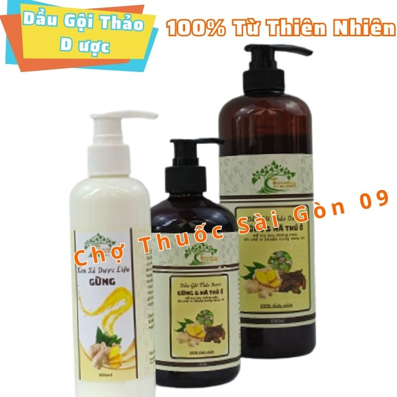 Combo Dầu Gội Thảo Dư ợc Gừng Hà Thủ Ô 1L  +  Kem Xả Gừng 250ML- Làm Ấm Da Đầu, Giúp Tóc Chắc KHoẻ