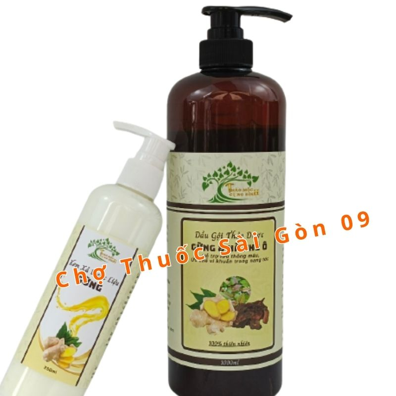 Combo Dầu Gội Thảo Dư ợc Gừng Hà Thủ Ô 1L  +  Kem Xả Gừng 250ML- Làm Ấm Da Đầu, Giúp Tóc Chắc KHoẻ