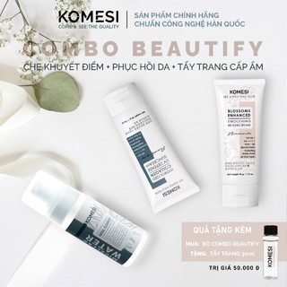 Combo Kem Nền Chống Nắng, Kem Collagen Chống Nắng và Phục Hồi Sau Đi Nắng và Bọt Nha Đam Tẩy Trang KOMESI BEAUTIFY