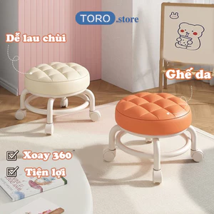 Ghế tròn xoay bệt TORO có bánh xe đa năng xoay 360 độ, da PU êm ái bền bỉ chống nước bám bẩn màu sắc sang trọng