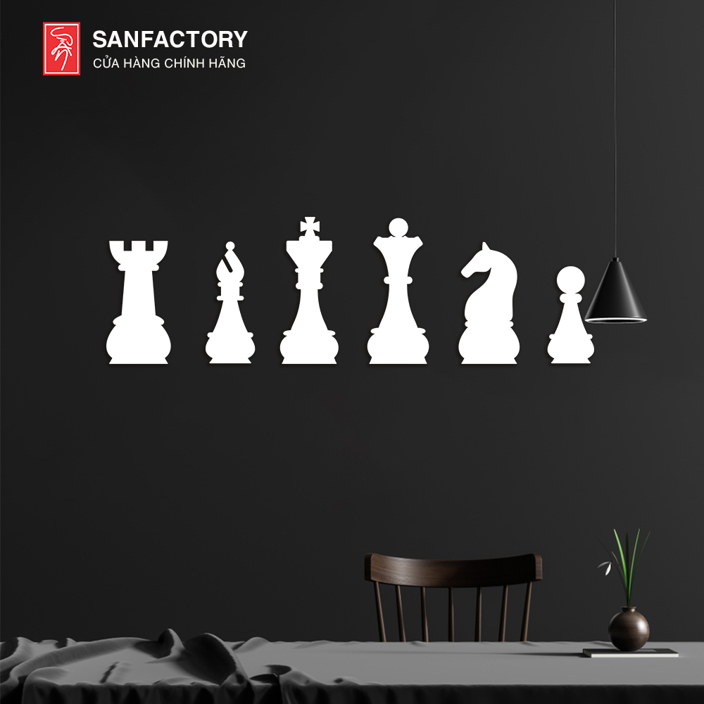 SET 6 quân cờ vua bằng gỗ decor trang trí dán tường, quà tặng  bộ môn cờ vua SAN-SK02