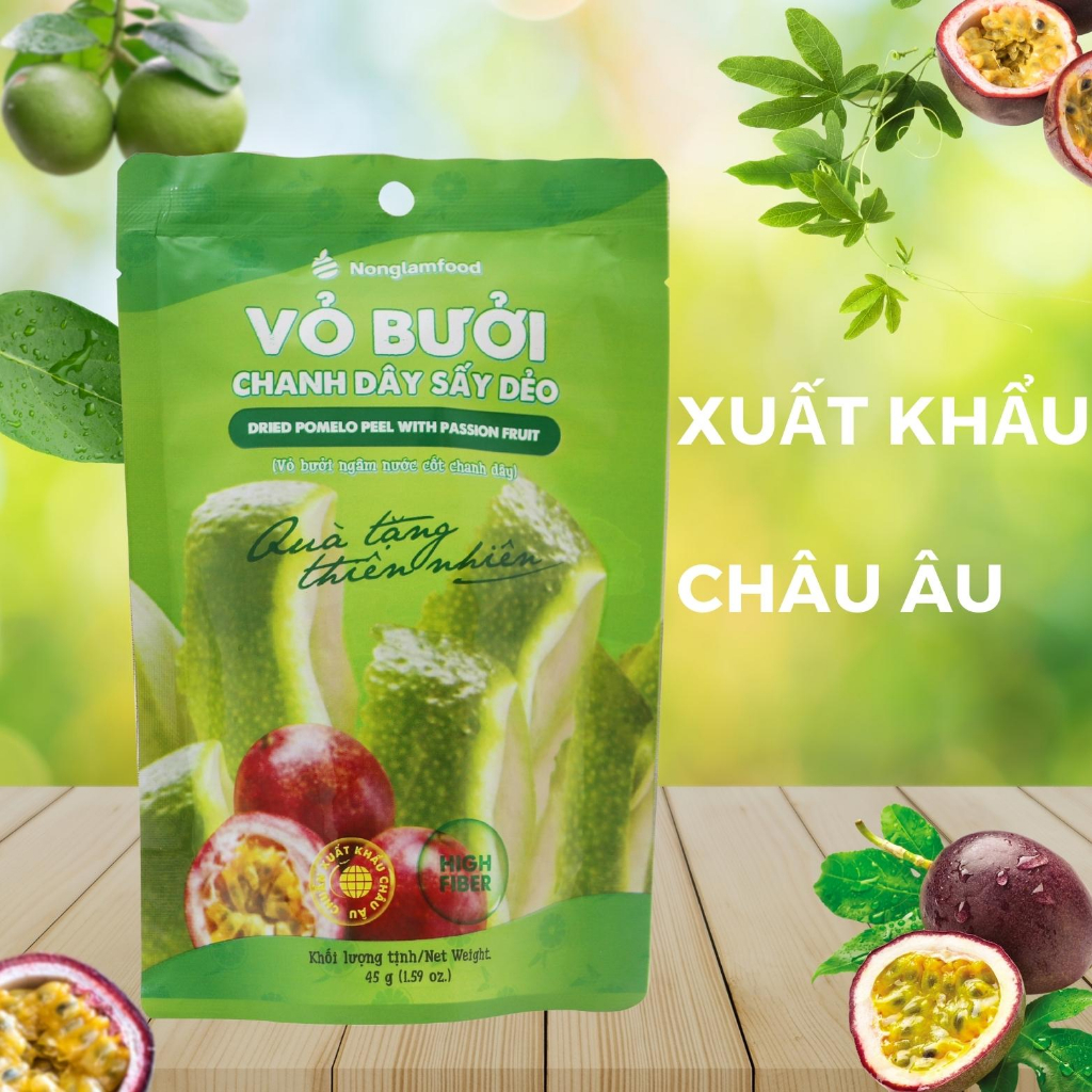 Vỏ bưởi chanh dây sấy dẻo Nông Lâm Food trái cây sấy dẻo chuẩn xuất khẩu Châu Âu hộp 100g.