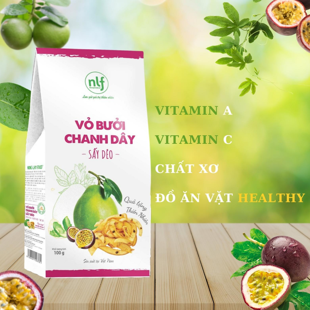 Vỏ bưởi chanh dây sấy dẻo Nông Lâm Food trái cây sấy dẻo chuẩn xuất khẩu Châu Âu hộp 100g.