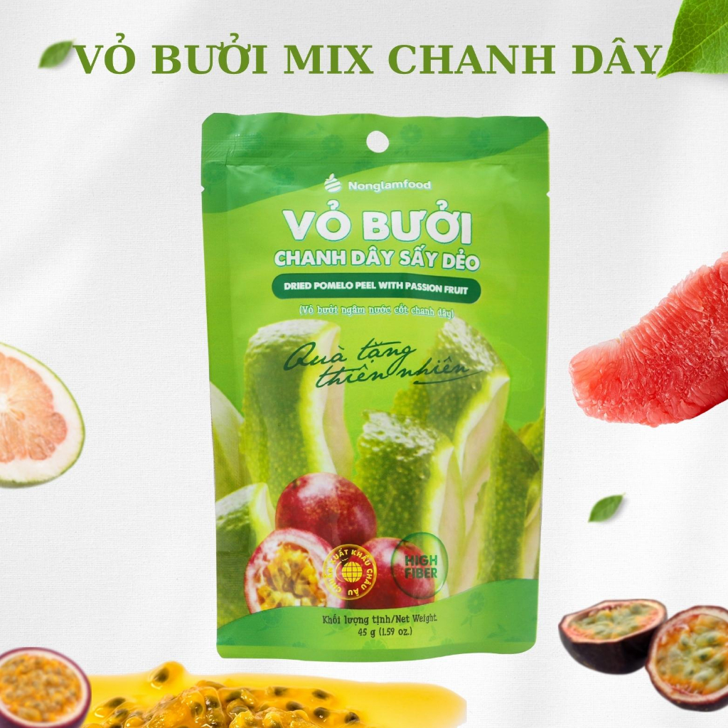 Vỏ bưởi chanh dây sấy dẻo Nông Lâm Food trái cây sấy dẻo chuẩn xuất khẩu Châu Âu hộp 100g.