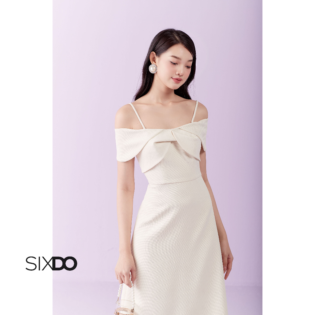 Đầm thô midi trễ vai tạo kiểu thời trang SIXDO Cream Off-shoulder Midi Raw Dress