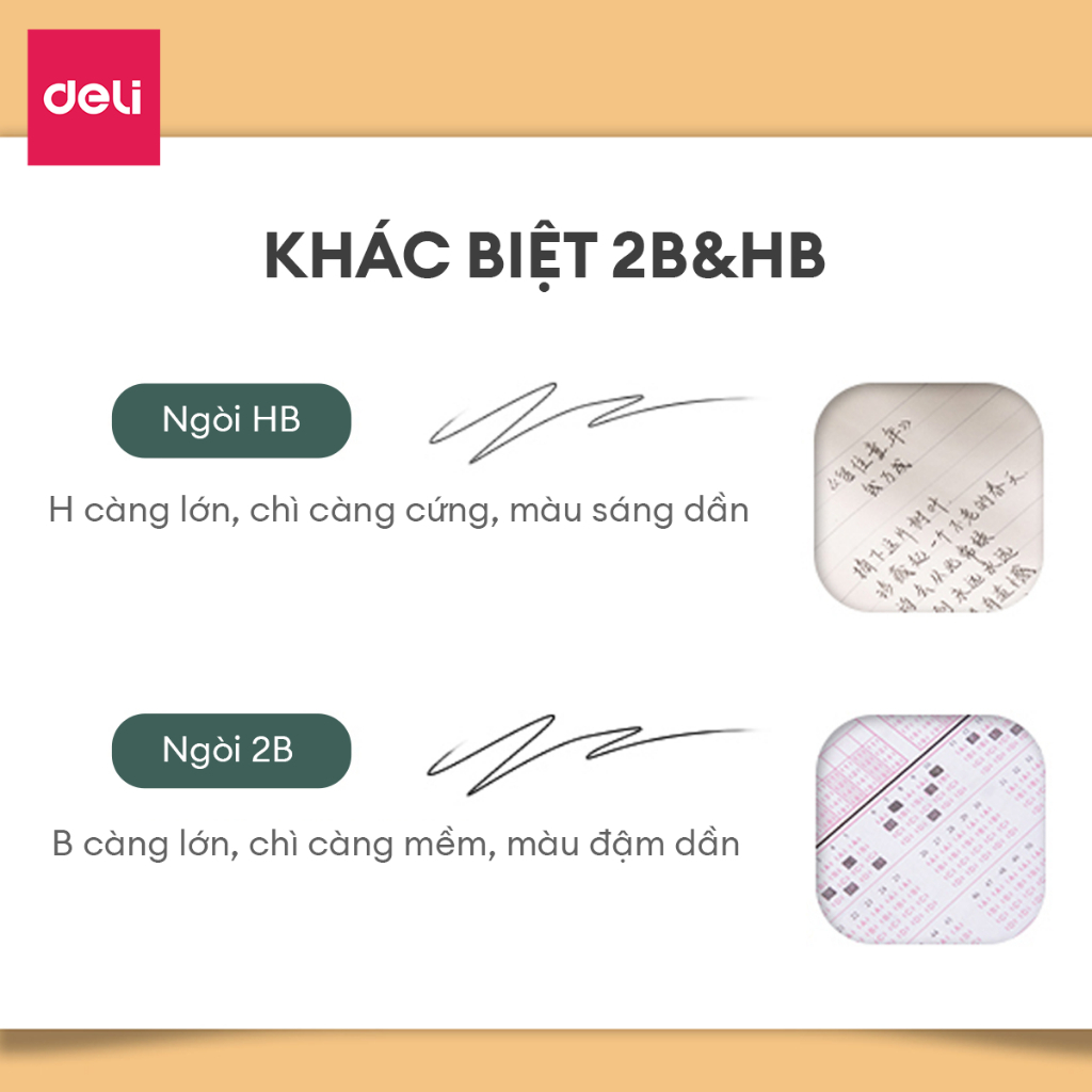 Bút Chì Gỗ 2B HB Deli - Dễ Tẩy Xóa An Toàn Vẽ Mỹ Thuật Tập Viết Làm Bài Kiểm Tra Học Sinh Sinh Viên Trẻ Nhỏ