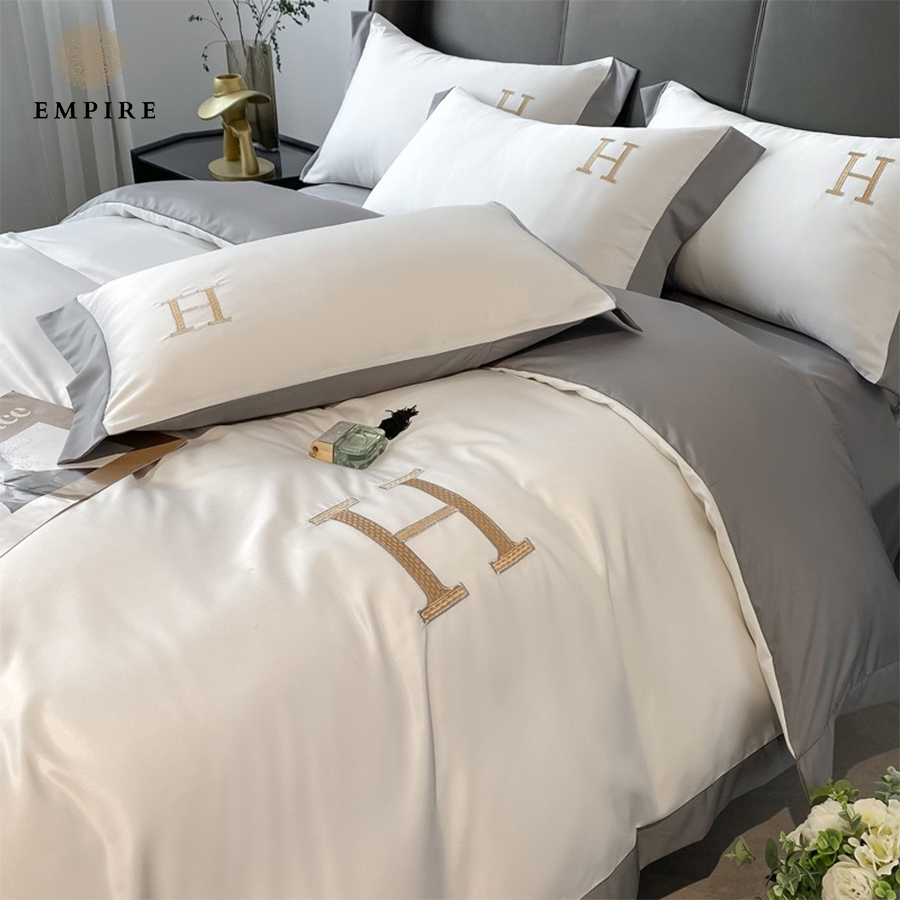 Bộ chăn ga gối nệm 4 món lụa chữ H bo chun drap giường EMPIRE cao cấp - EMPIRE | Bedding & Decor