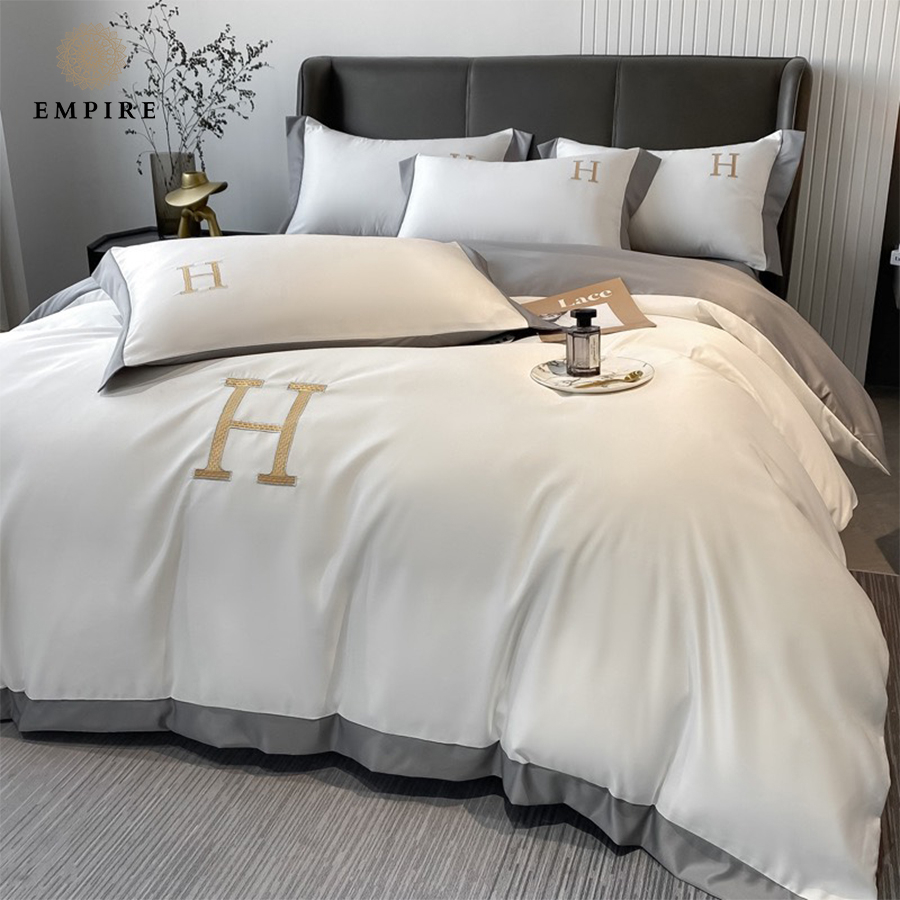 Bộ chăn ga gối nệm 4 món lụa chữ H bo chun drap giường EMPIRE cao cấp - EMPIRE | Bedding & Decor