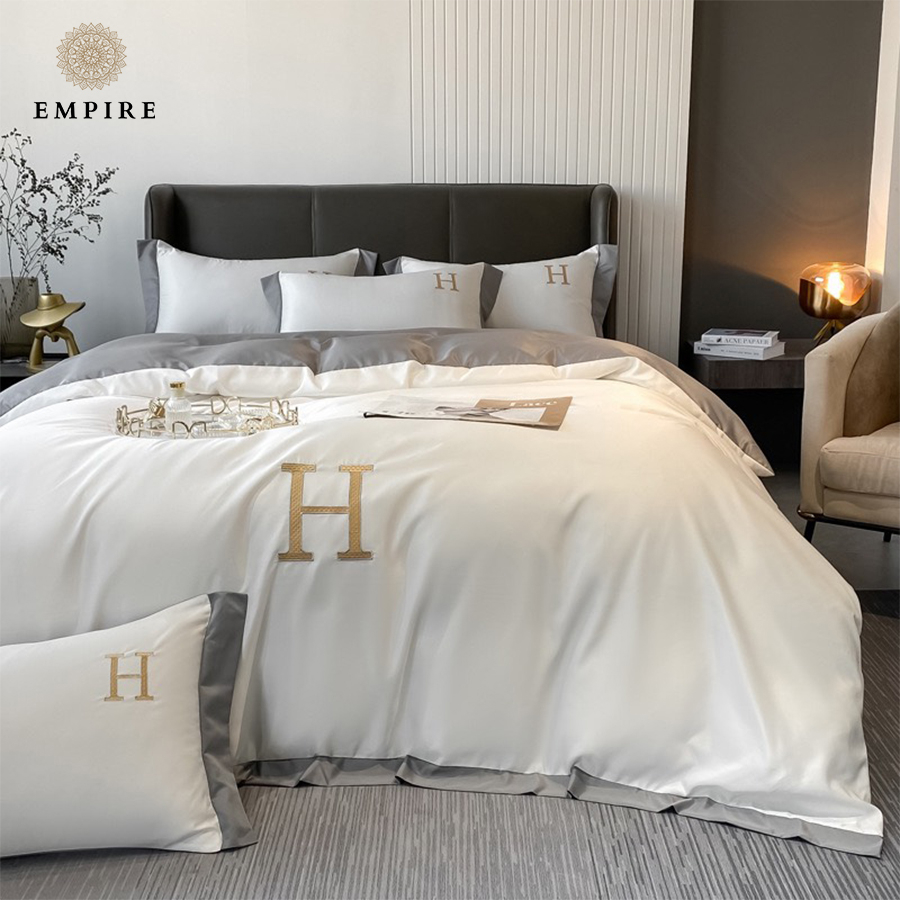 Bộ chăn ga gối nệm 4 món lụa chữ H bo chun drap giường EMPIRE cao cấp - EMPIRE | Bedding & Decor