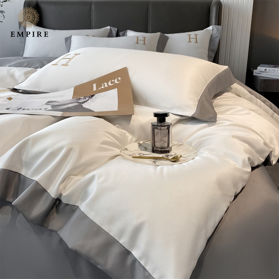 Bộ chăn ga gối nệm 4 món lụa chữ H bo chun drap giường EMPIRE cao cấp - EMPIRE | Bedding & Decor