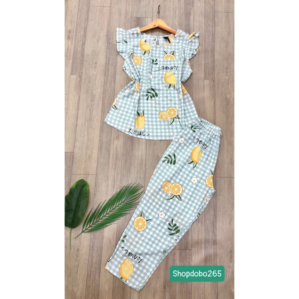 Đồ bộ nữ,đồ ngủ mặc nhà lửng 9 tấc tay cánh tiên vải lanh BL 52 họa tiết dễ thương size 51-70kg.