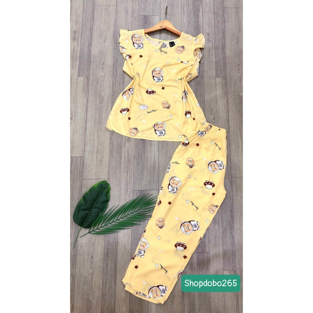 Đồ bộ nữ,đồ ngủ mặc nhà lửng 9 tấc tay cánh tiên vải lanh BL 52 họa tiết dễ thương size 51-70kg.