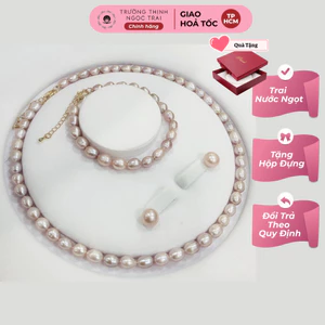 Bộ Trang Sức Ngọc Trai Hạt 7-8ly Màu Hồng Phấn Sang Trọng Dự Tiệc, Làm Quà Tặng - Ngọc Trai Trường Thịnh