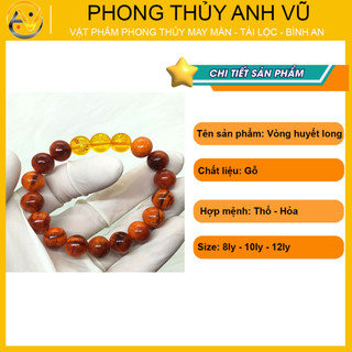 Vòng tay huyết long tam hợp thân tý thìn khai quang - chất liệu gỗ thấu quang - may mắn tài lộc