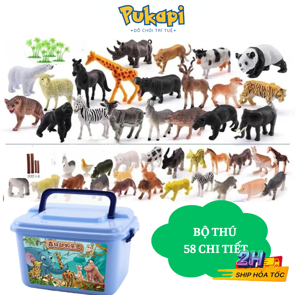 Đồ Chơi Mô Hình Động Vật 58 Chi Tiết, Bộ Đồ Chơi Phát Triển Nhận Thức Cho Bé PUKAPI