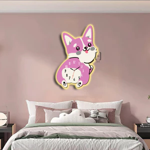 Tranh Cắt 3D LED Đồng Hồ Chó Corgi Đáng Yêu Trang Trí Phòng Ngủ Bé, Quán Tiệm Shop OHA Decor