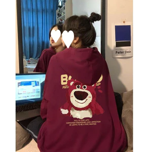 Áo nỉ HOODIES hình Gấu dâu LOTSO Chất nỉ bông dáng rộng dành cho nam nữ