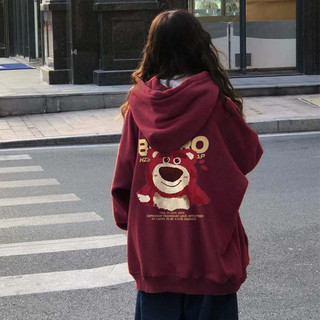 Áo nỉ HOODIES hình Gấu dâu LOTSO Chất nỉ bông dáng rộng dành cho nam nữ