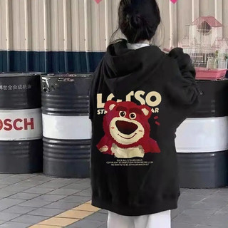 Áo nỉ HOODIES hình Gấu dâu LOTSO Chất nỉ bông dáng rộng dành cho nam nữ