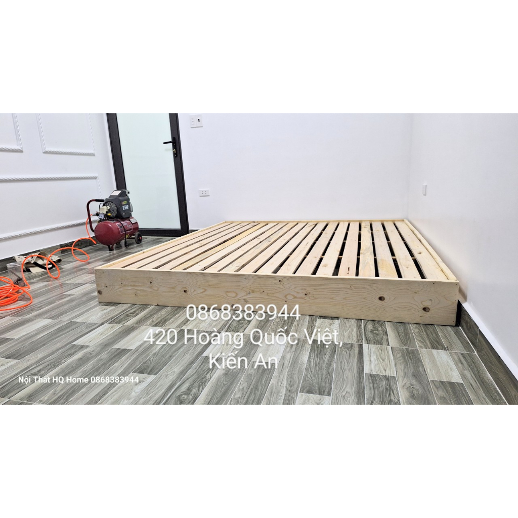 Giường Ngủ Pallet Gỗ Thông Cao Cấp Đủ Kích Thước Cao 20cm có gờ thành chống trôi đệm