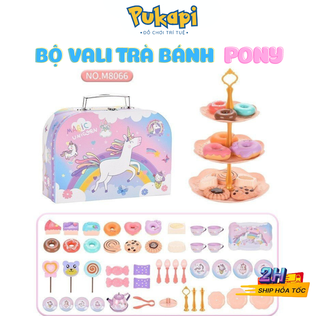 Đồ Chơi Trà Bánh Vali Trà Bánh Tiệc Trà Ngựa Pony 48 Chi Tiết Cho Bé Gái Trò Chơi Nhập Vai - Đồ Chơi Cho Bé PUKAPI