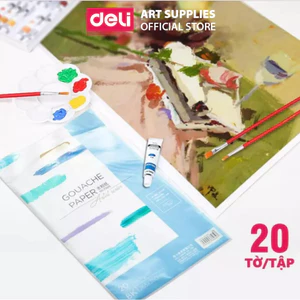 Giấy vẽ chuyên dụng Deli - Gouache - Định lượng 8k 160gsm/180gsm 1 tệp - Giấy chất lượng cao, dễ phối màu
