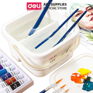 Xô Rửa Cọ Vẽ 2 Ngăn Bằng Nhựa Nắp Khay Pha Màu 2 Trong 1 Finenolo - Vẽ Tô Màu Nước Acrylic Gouache Màu Bột