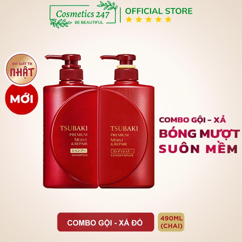 Ảnh Combo Gội Xả Dầu Gội Tsubaki Đỏ Dưỡng tóc bóng mượt Premium Moist Tsubaki (490ml/chai) 1