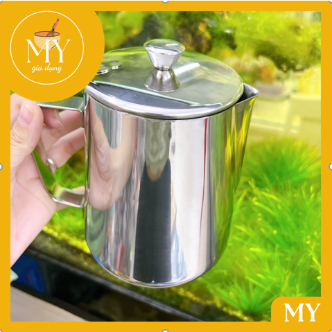 Ca đánh sữa inox có nắp định lượng - ca mỏ có nắp  cao cấp ca 1Lit và 1,5Lít