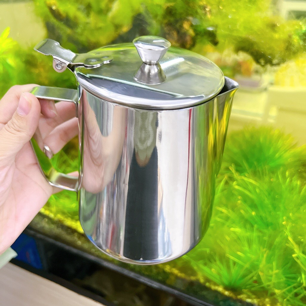 Ca đánh sữa inox có nắp định lượng - ca mỏ có nắp  cao cấp ca 1Lit và 1,5Lít